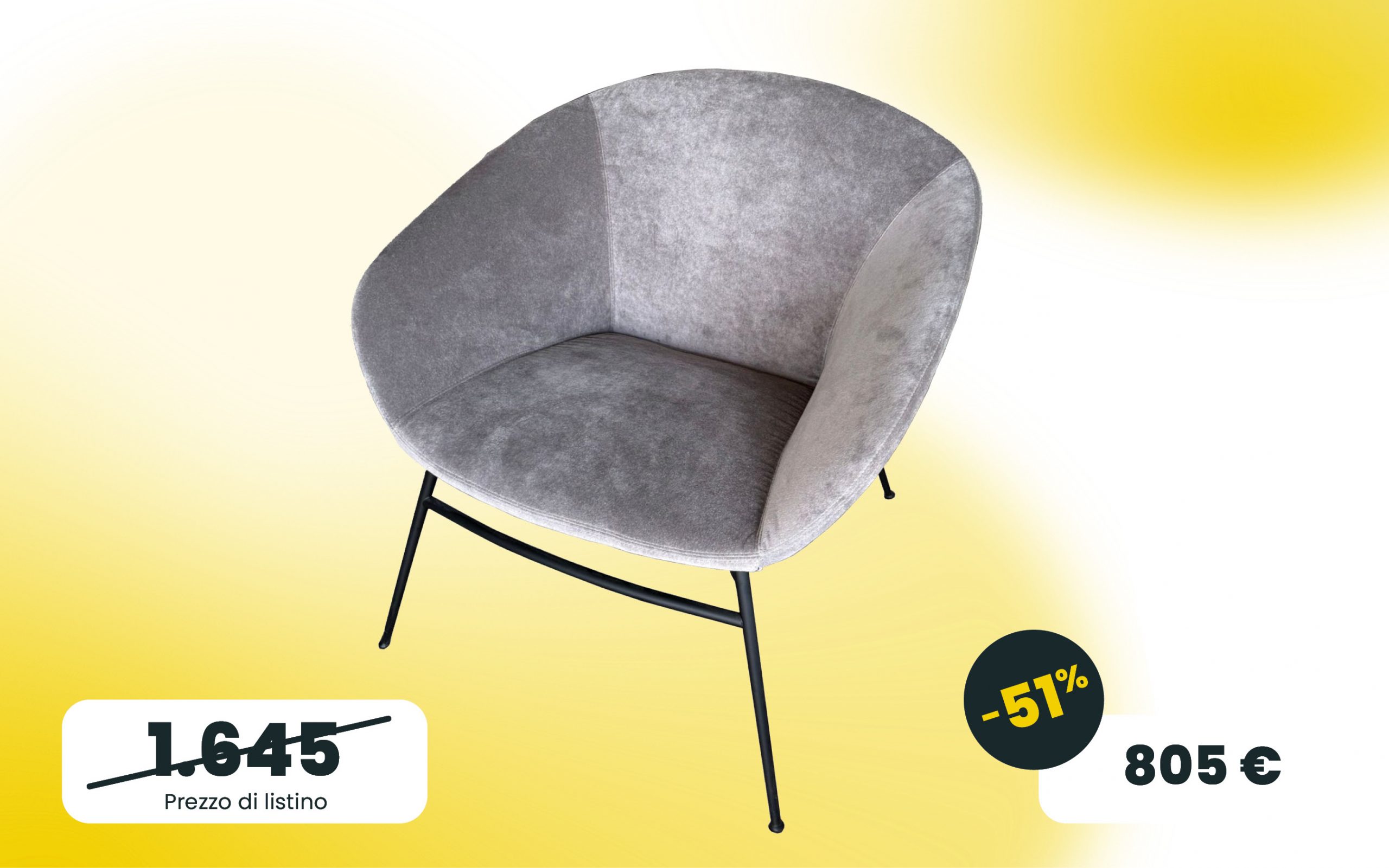 Poltrona Love Calligaris in velluto grigio in occasione Ancona