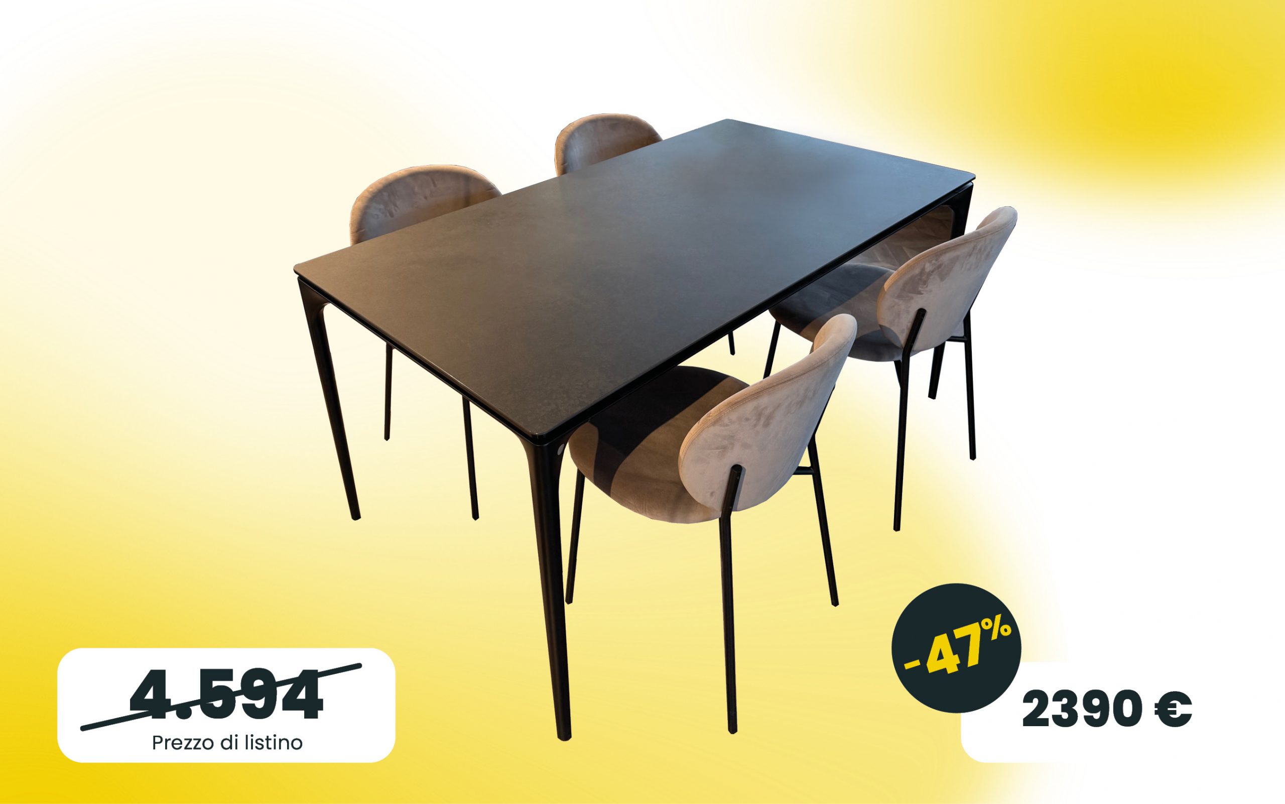 Tavolo Silhouette Calligaris in Nero ossido e 4 sedie Ines in velluto Sabbia